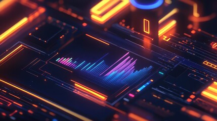 Obraz premium Digital circuit board processing data with sound waves