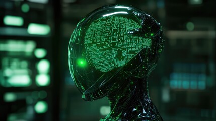 Artificial intelligence robot brain thinking digital data