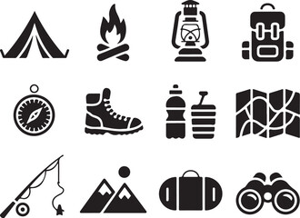 Fototapeta premium Explore nature using these camping icons glyphs