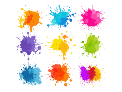 A set of colorful splatters of paint