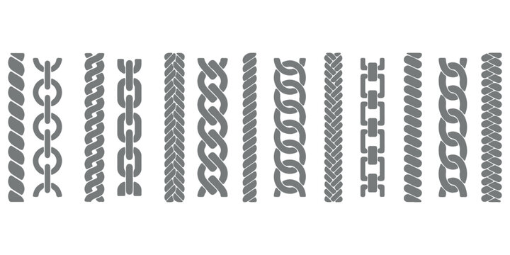 Rope line pattern. Knitted cord from braid. Nautical vintage cable. Stripes with ornaments for decorating designer templates.