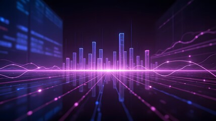 Dynamic virtual cityscape with glowing data streams, perfect for illustrating innovation, technology, and future trends in a visually striking way