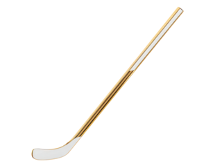A hockey stick with a gold handle and a white shaft