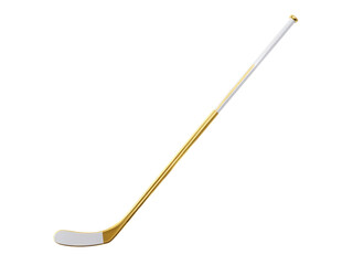 A hockey stick with a gold handle and a white blade