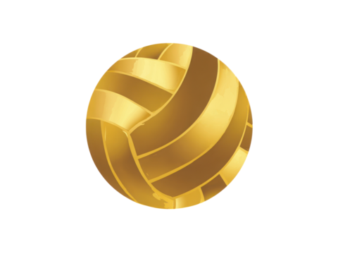A gold colored volleyball with a white background
