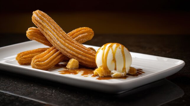 Churros with Ice Cream and Caramel Sauce - Powered by Adobe