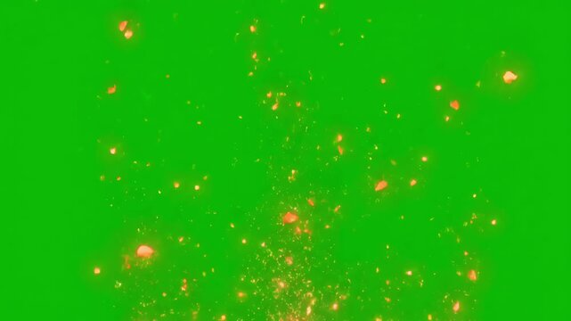 Looping Background Effect with fire particles floating and glowing on green screen seamless motion distortion, overlay, glitch, static noise, scan lines black background, 4k animated video loop