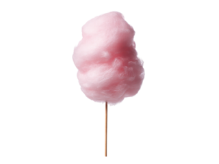 A pink cotton candy stick with pink cotton candy on top