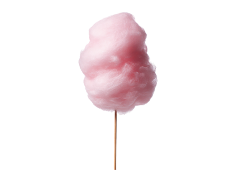 A pink cotton candy stick with pink cotton candy on top