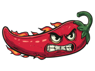 A cartoon pepper with a red face and a green stem