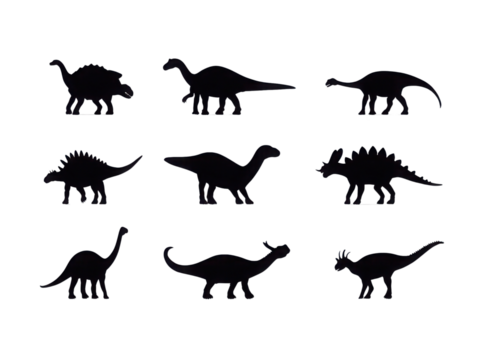 A set of dinosaur silhouettes are shown in a row