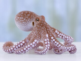 Obraz premium Colorful octopus with intricate patterns and textures, gracefully positioned on a smooth surface, showcasing its unique features and vibrant colors in a serene aquatic environment