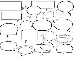 Obraz premium Collection of black outlined speech bubbles with varying shapes and sizes on white background