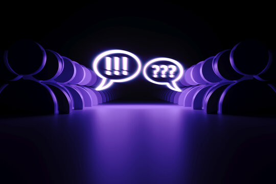 Discussion of issues business neon concept self illumination background 3D illustration