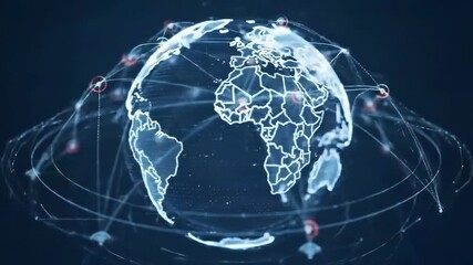 Digital globe with connecting lines on a dark background showing global communication for technology, networks - Powered by Adobe