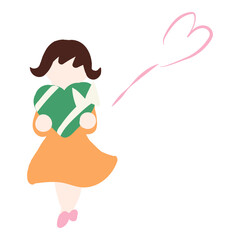 Cute Girl Illustration Holding a Green Heart Gift