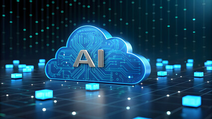 Artificial intelligence cloud computing concept with digital data and futuristic design
