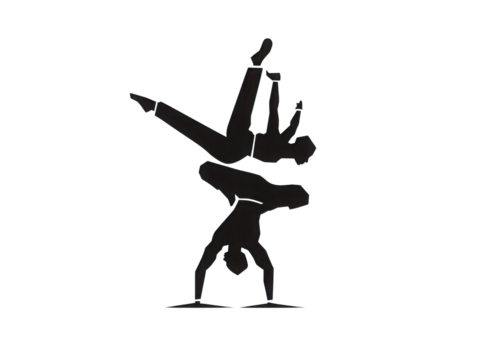 A man is doing a handstand on a white background