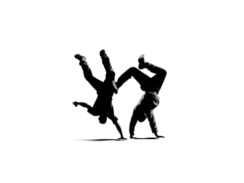 Two men are doing a handstand on a white background