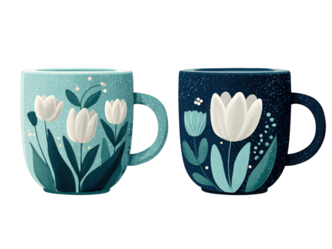 Two cups with flowers painted on them