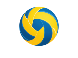 A yellow and blue volleyball with a blue stripe