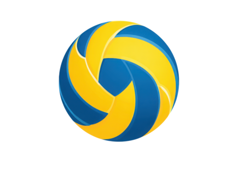 A yellow and blue volleyball with a blue stripe