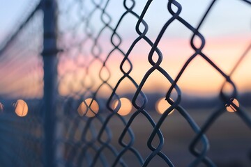 Chain link fence creating a barrier at sunset