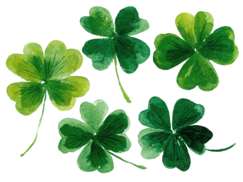 A set of green clovers with a white background