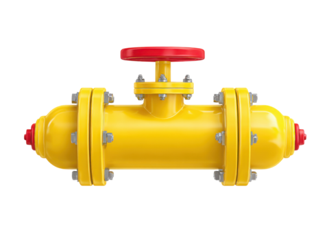 A yellow pipe with a red and white cap