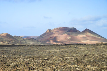 Volcanic mountains and lava field, Timanfaya, Lanzarote, Canary Islands, Spain