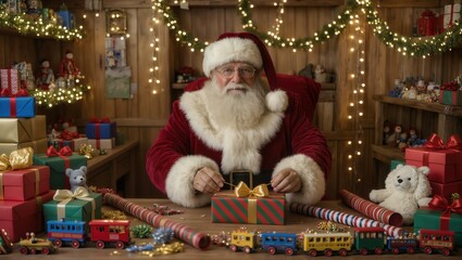 Santa Claus in his gift workshop