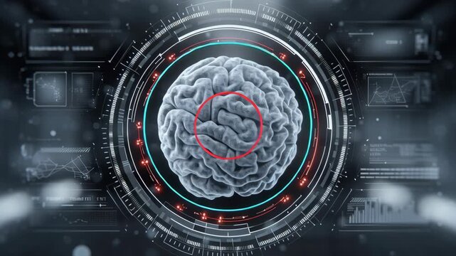 Futuristic brain interface with artificial intelligence, digital technology, data science, innovation, cybernetic systems, and advanced neural