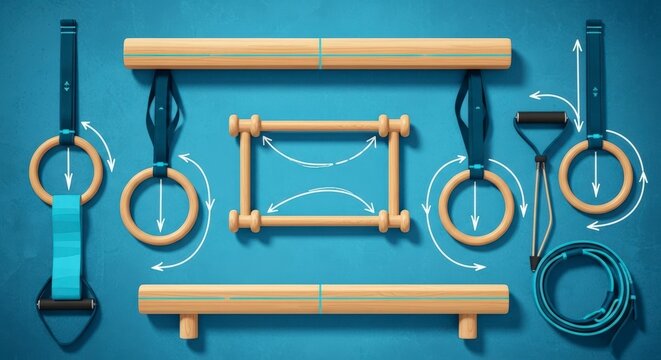 Aesthetic illustration of diverse fitness gear for effective strength and suspension training at - Powered by Adobe