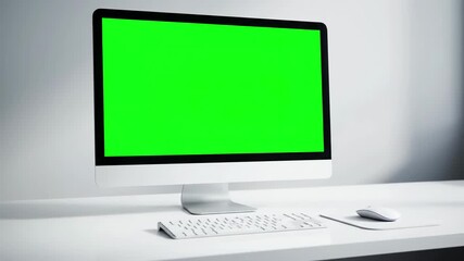 Empty Office Technology with side view woman blond hair sitting in front of computer green screen unrecognizable businesswoman moving pc mouse looking on display employee at white desk distortion - Powered by Adobe