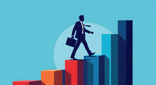 Businessman Climbing The Ladder Of Success And Career Growth