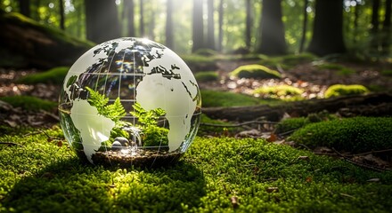 Glass Globe Terrarium: Earth and Ecosystem Within a Lush Forest