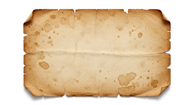 Textured antique paper background with brown stains and rough edges on a clean white backdrop