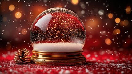 Festive Christmas snow globe with falling snow and warm holiday lights, perfect for seasonal advertising, gift promotions, and winter campaigns