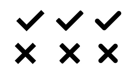 Check and cross mark icon set. Tick and X symbol. Correct and incorrect sign