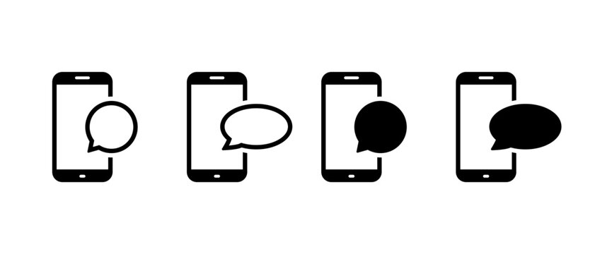 Mobile chat icon set. Smartphone with speech bubble symbol. Phone and message symbol