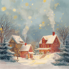 Winter Landscape with House: Snowy Peaceful Seasonal Scene