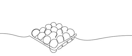 Chicken eggs in a package, in one continuous line Dynamic single line draw design vector illustration Editable stroke.