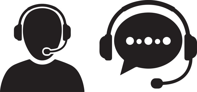 Person with headset and speech bubble icons on white background silhouette avatar