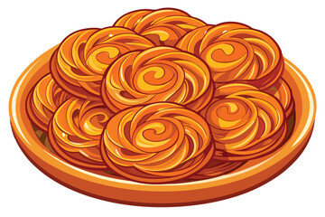 Sweet pastry buns artfully arranged inside a round plate exhibit appealing yellow and orange tones