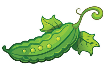 Cartoon green pea pod with healthy peas and shiny leaves appears nutritious