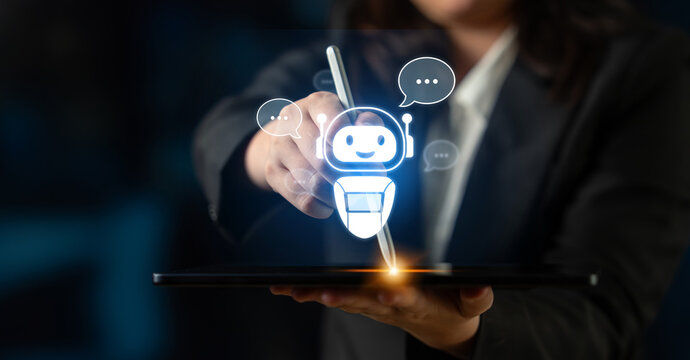 AI chatbot virtual assistant interacting with users through AI conversation bubbles, symbolizing AI automation, smart communication, and AI digital artificial intelligence help support Latch