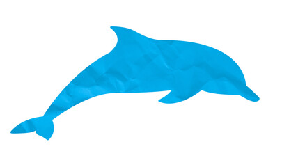 Blue crumpled paper dolphin silhouette isolated