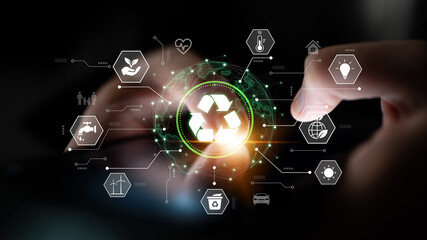 Concept of corporate social responsibility and sustainability. A global network of green energy, recycling, and conservation efforts for a better environment and future. Fermion