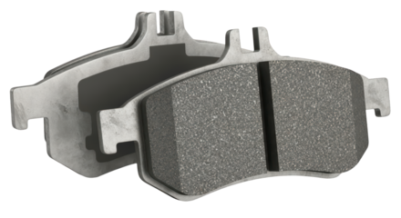 Car brake pads, essential transparent PNG background, vehicle stopping power component.