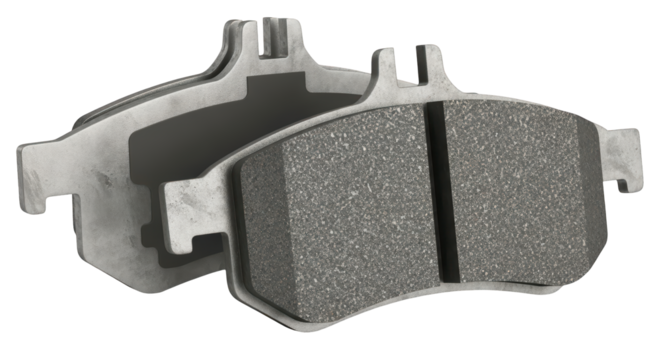 Car brake pads, essential transparent PNG background, vehicle stopping power component.